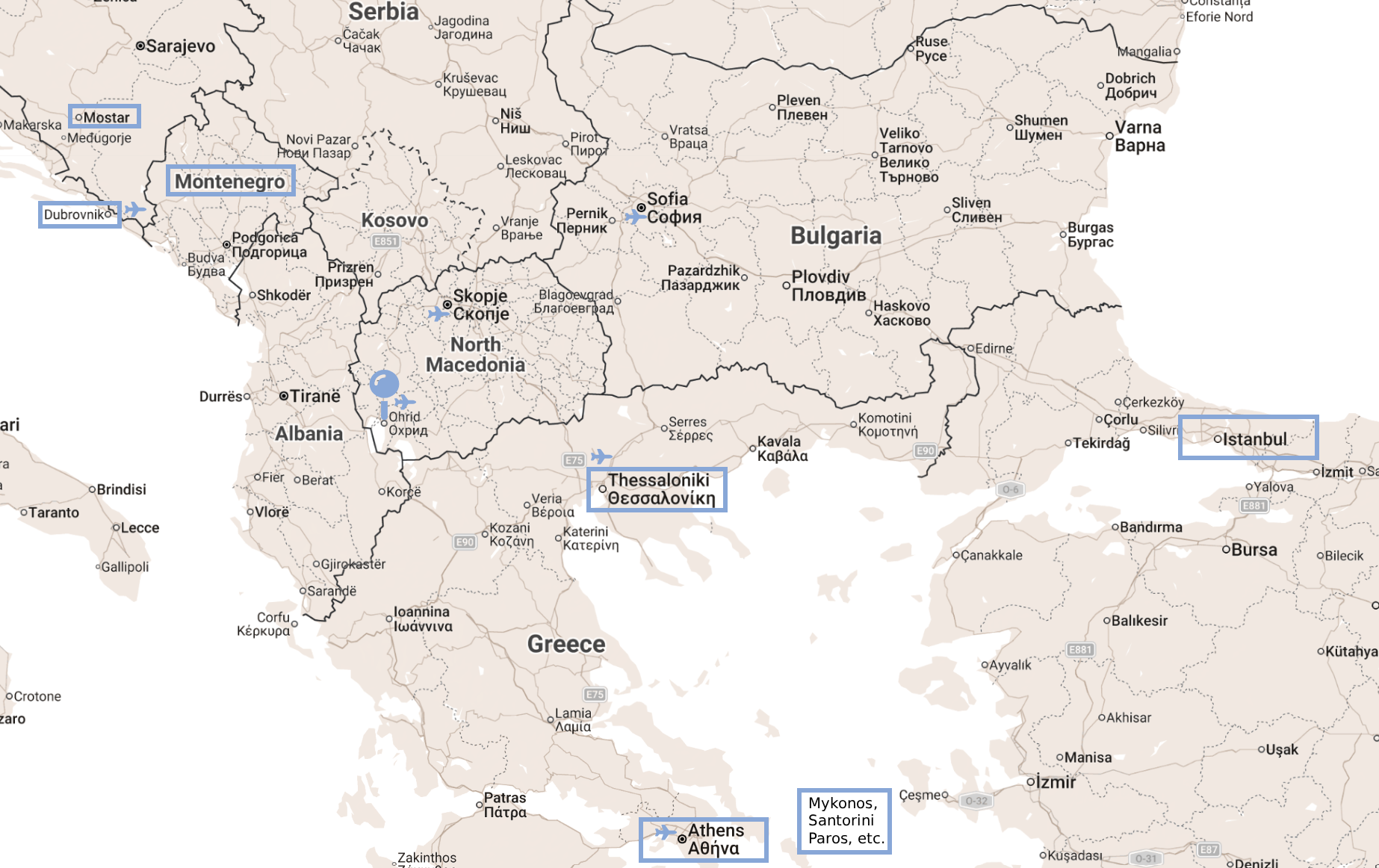 Map showing Ohrid, Macedonia